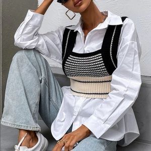 Drop shoulder blouse striped pattern tank knit top